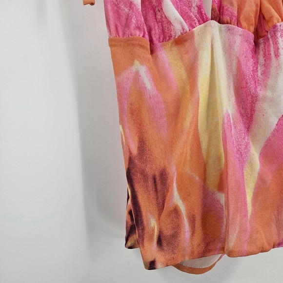 Vintage y2k Vivienne Tam Halter Top Pink Orange Abstract Mesh Festival Size 2 - Picture 3 of 6
